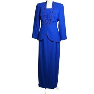Vintage Karen Miller NY Formal Dress Two Piece Size 8 Blue USA Mother of Bride